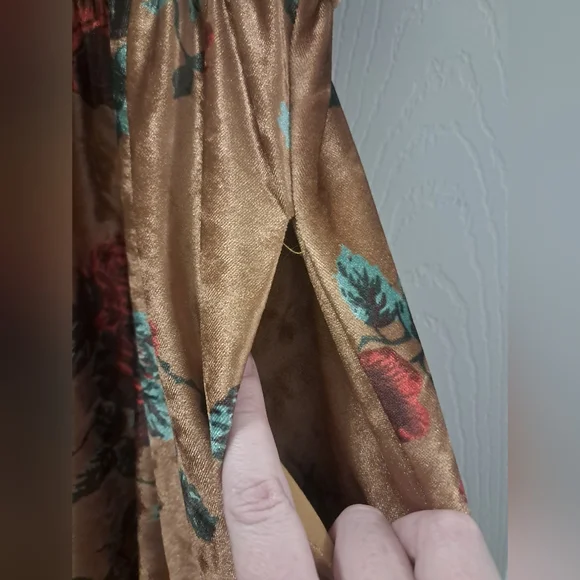 Modcloth Velvet Feel Gold Floral Midi Dress - Picture 5 of 8